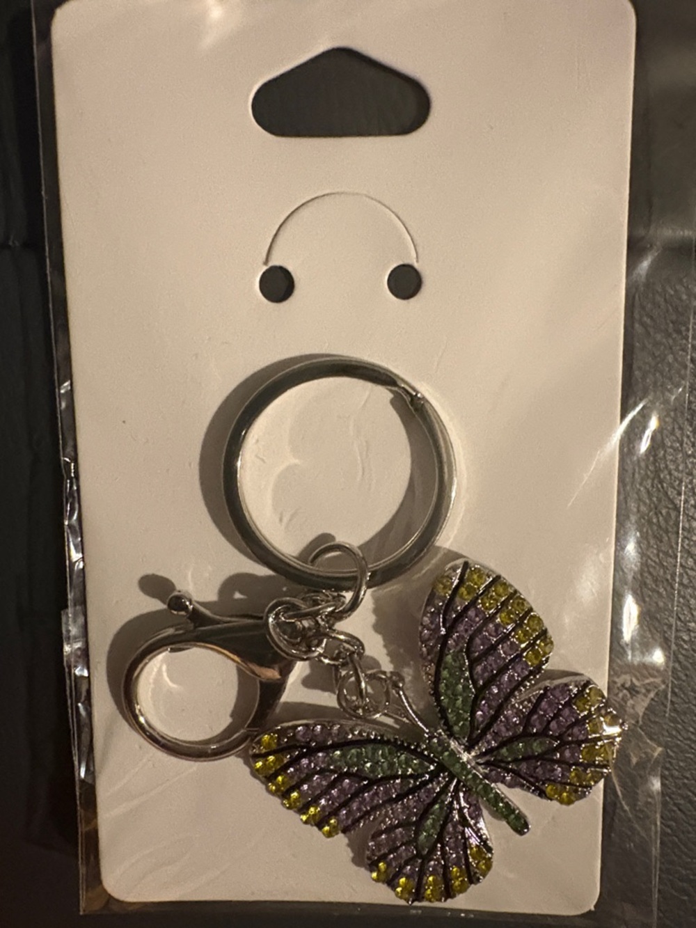 Crystal Butterfly Key & Card Holder Charm in Purple and Green